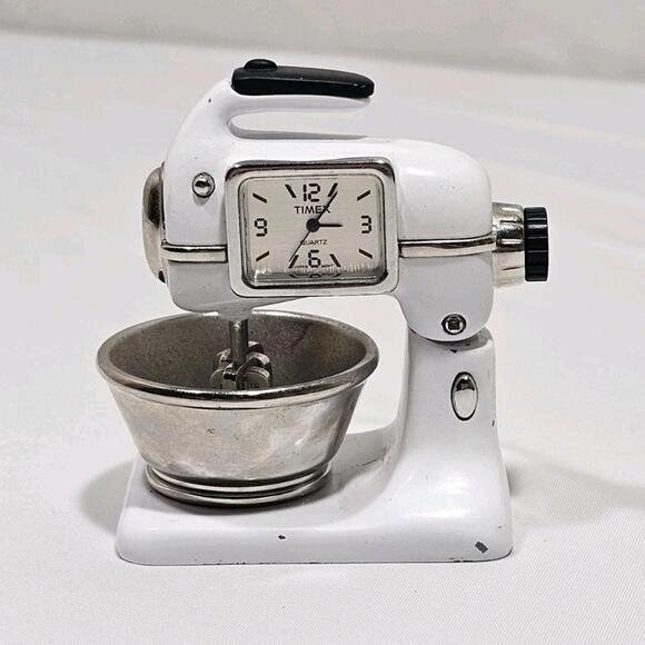 Timex Other - Miniature White Metal Color Timex Mix Master Kitchen Clock Working New Battery